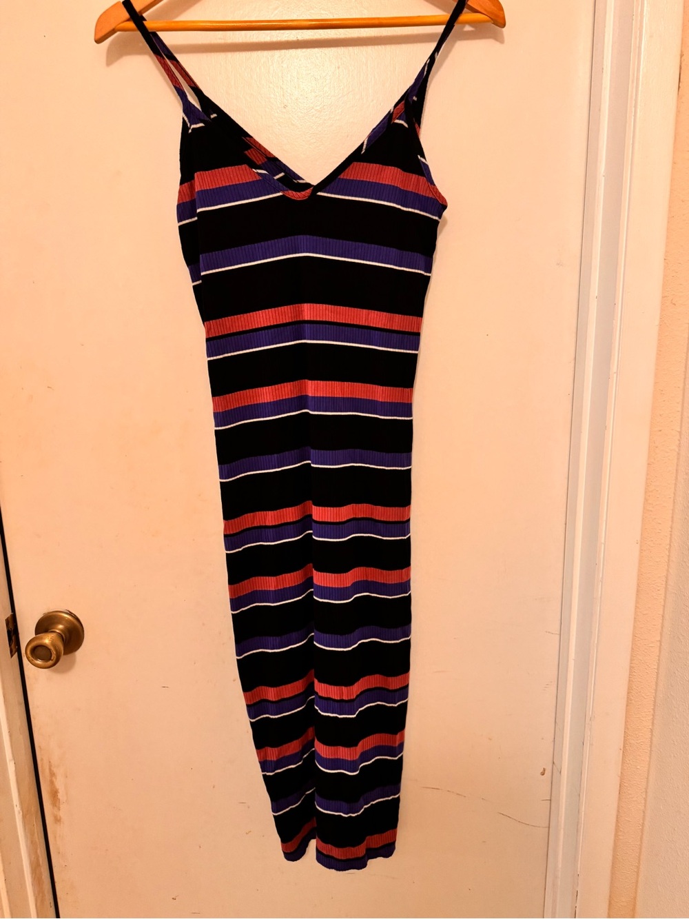 Express Striped Sleeveless Maxi Dress - Black with blue & Purple Stripes